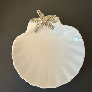 5″ White Porcelain Shell Dish | Maurice Milleur | Pewter Starfish